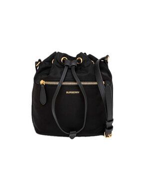 Burberry Drawstring Pouch Nylon Mini Bucket Crossbody Bag Black 8121464